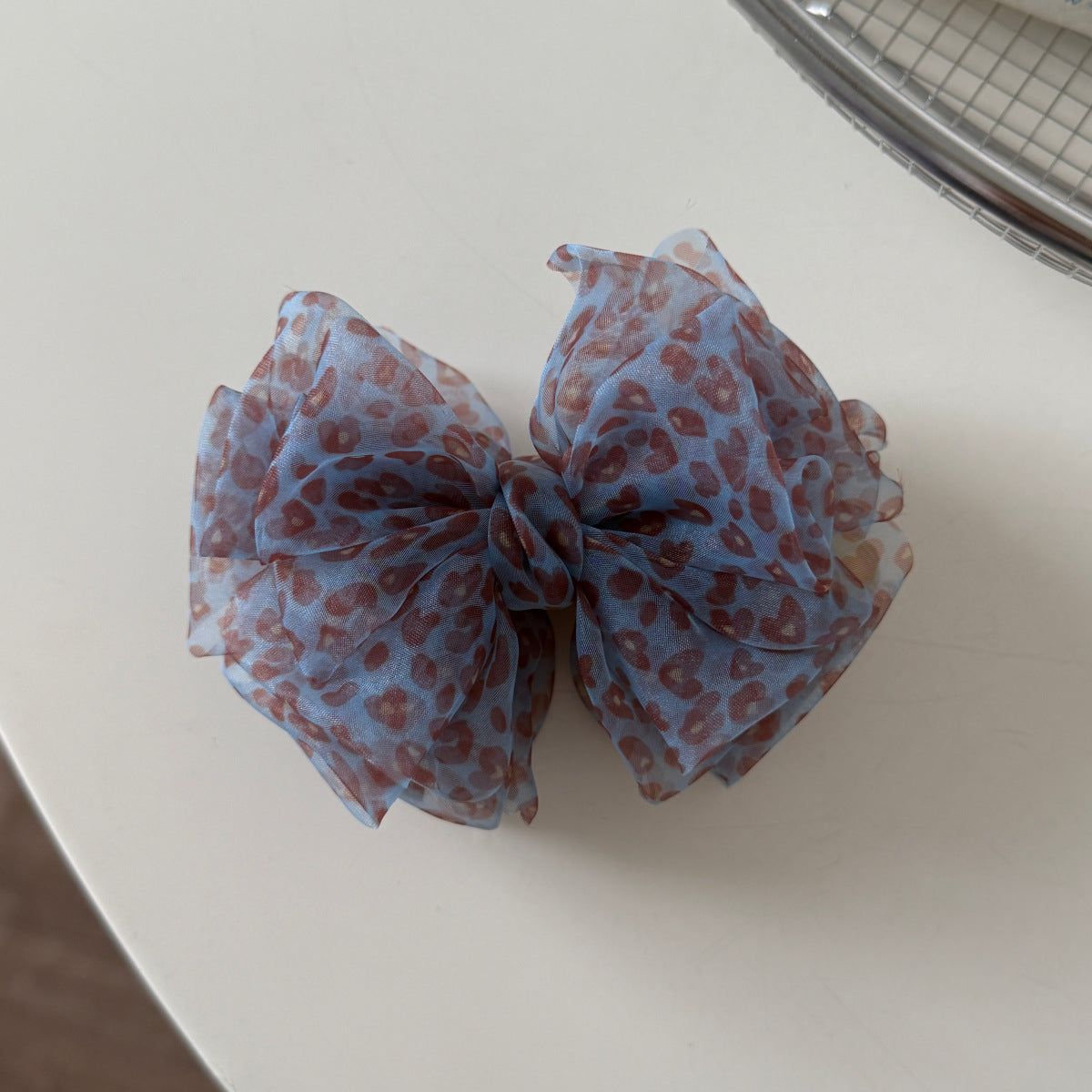 網紗豹紋蝴蝶結髮夾