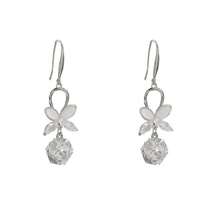 鋯石花朵鑲鑽耳鉤