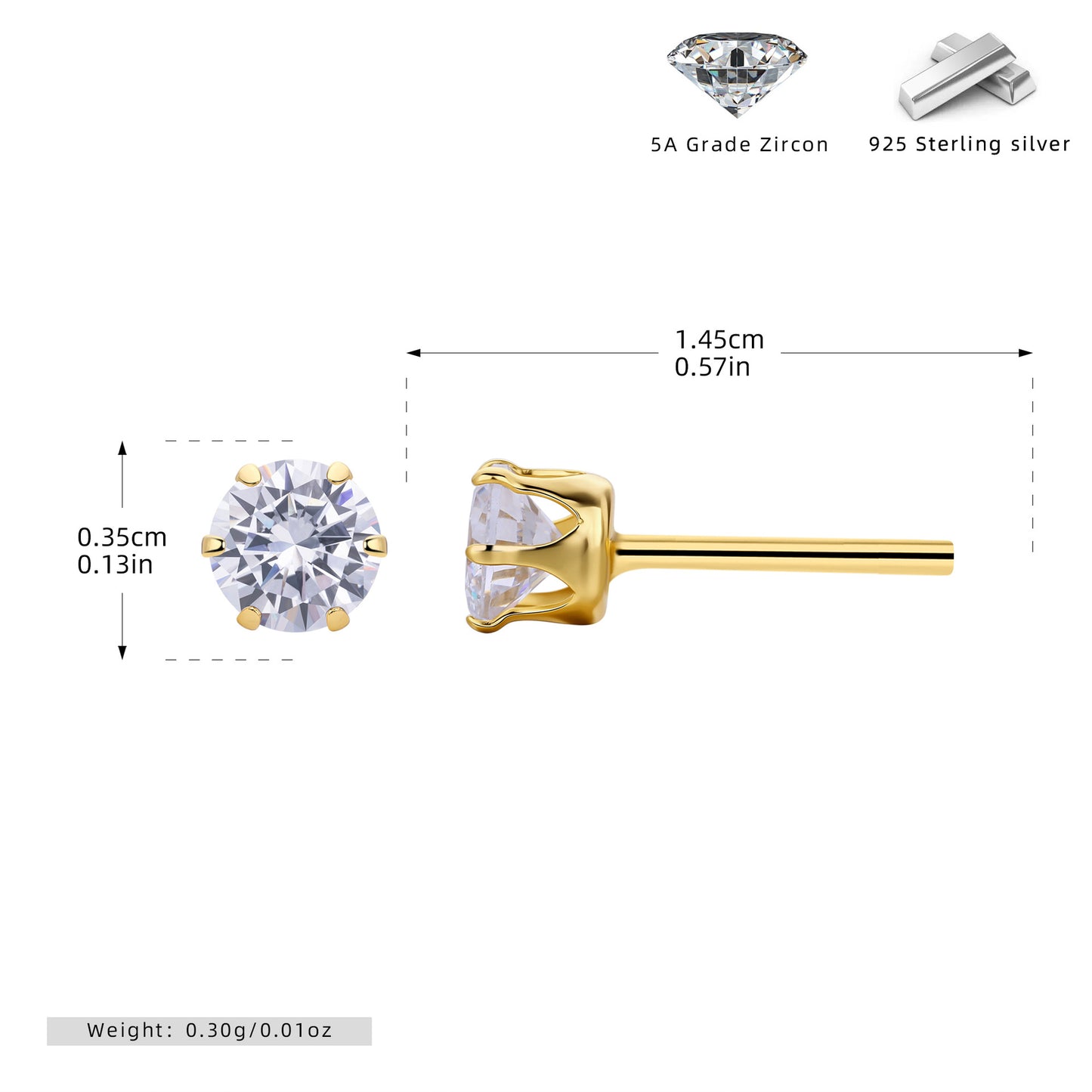 S925 耳釘經典六爪鑲鋯多尺寸耳飾時尚輕奢高級感飾品