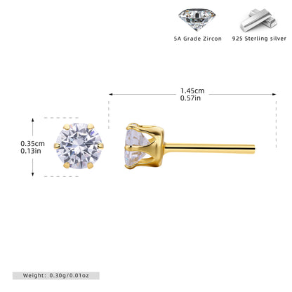 S925 耳釘經典六爪鑲鋯多尺寸耳飾時尚輕奢高級感飾品