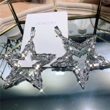 銀針人造珍珠款滿鉆三角幾何流蘇耳環輕奢時尚耳墜小眾高級感耳飾