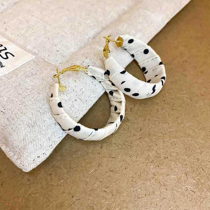 銀針布藝纏繞波點幾何形耳圈復古港風簡約耳環小眾高級感百搭耳飾