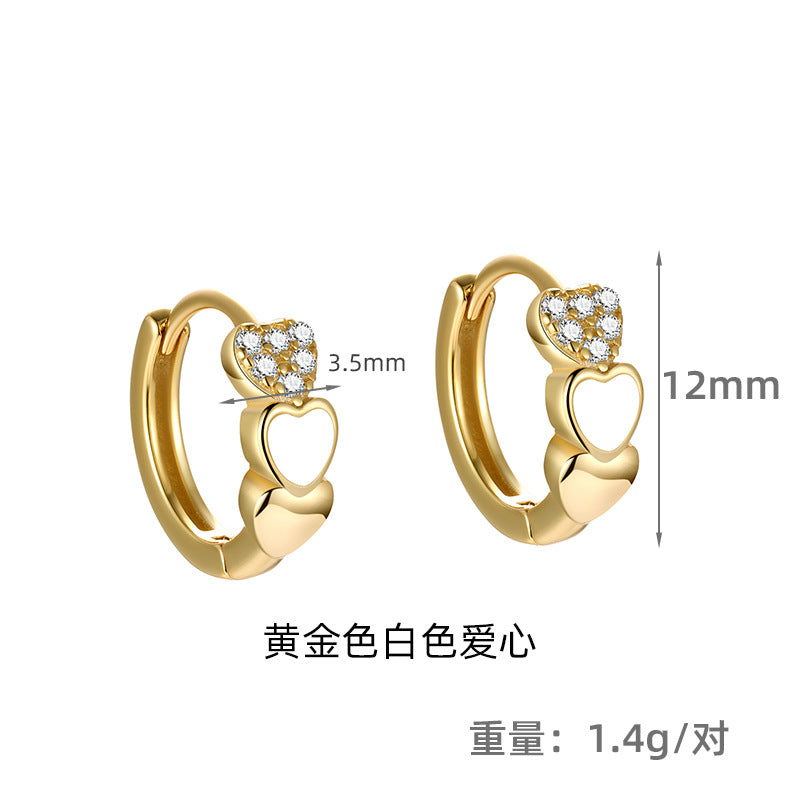 S925 鑲鑽愛心滴膠耳扣女時尚簡約高級感INS風小眾養耳洞耳環