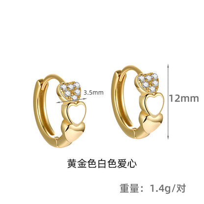S925 鑲鑽愛心滴膠耳扣女時尚簡約高級感INS風小眾養耳洞耳環