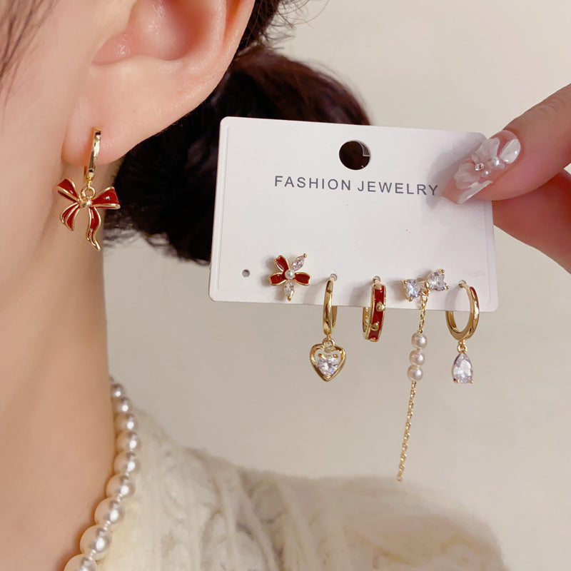 紅色蝴蝶結耳扣套組－商品主圖｜https://igowo.tw/