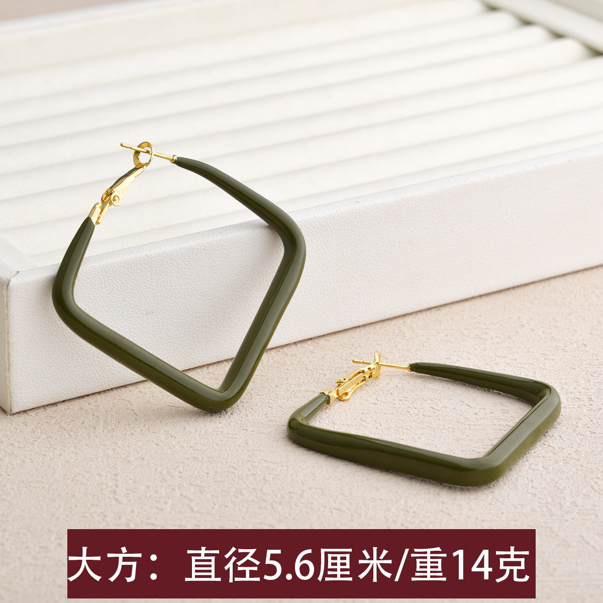 琺瑯方形圓圈復古耳環