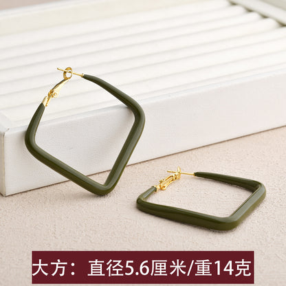 琺瑯方形圓圈復古耳環