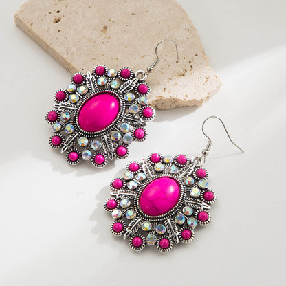 綠松石橢圓鑲鑽耳環