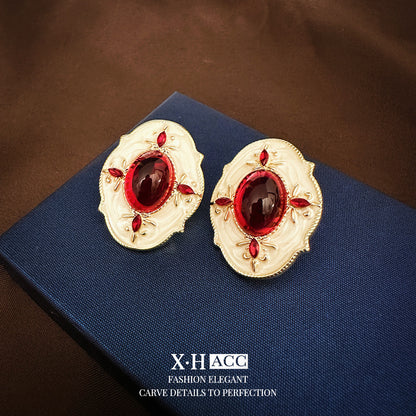 復古紅琺瑯幾何耳釘－細節特寫19｜https://igowo.tw/