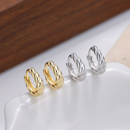 S925 麻花扭繩耳環女簡約ins風時尚通勤百搭鍍18K金耳圈耳飾品