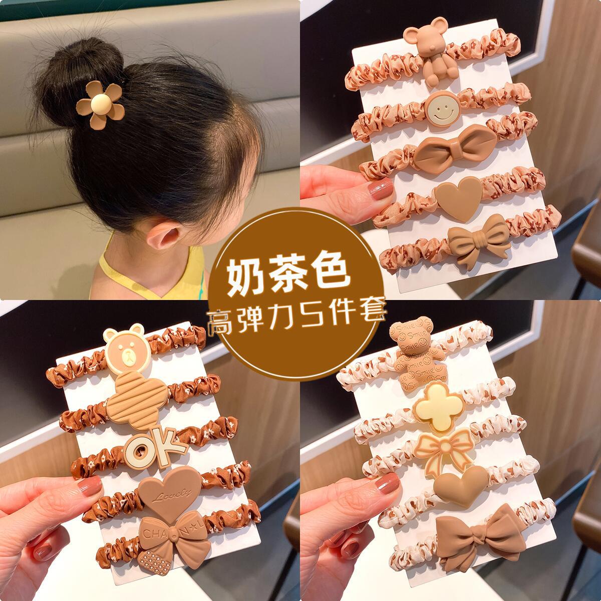 棕色大腸圈髮圈五件組－第二視角實拍｜https://igowo.tw/