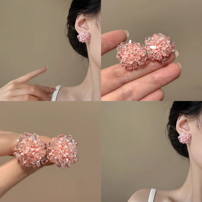 粉色串珠銀針花朵耳釘－商品主圖｜https://igowo.tw/