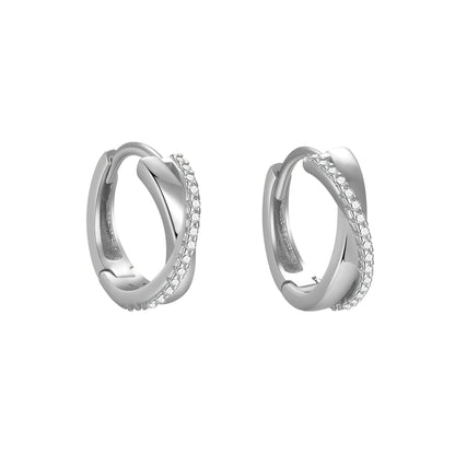 S925 微鑲交叉耳環2025新女小眾設計感ins風獨特耳圈耳飾