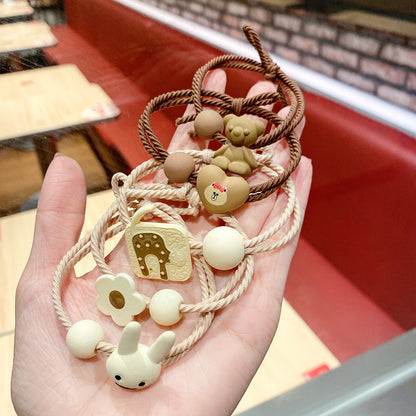 小熊卡通簡約髮圈套組－花朵米白大號款細節2｜https://igowo.tw/