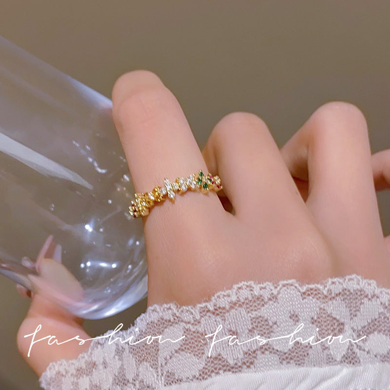 鋯石花朵可調式戒指－商品主圖｜https://igowo.tw/
