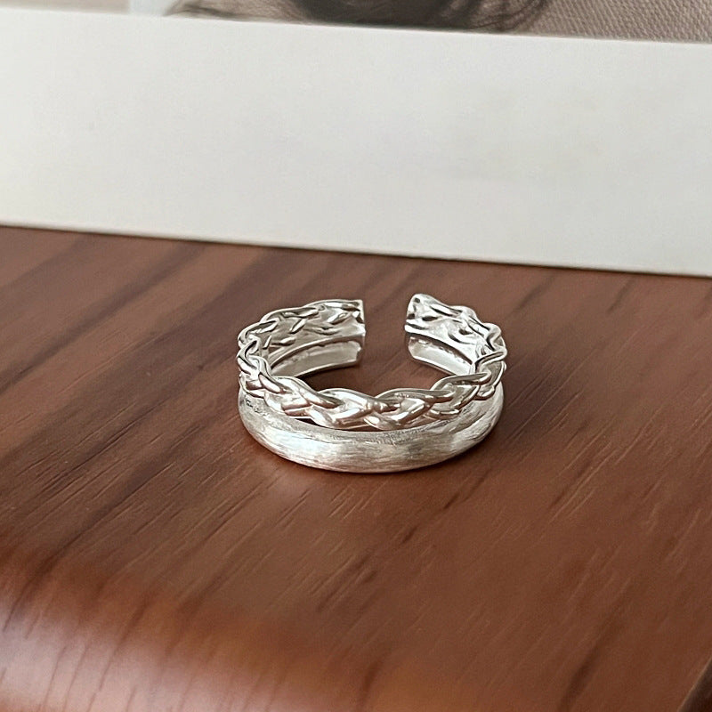 扭紋雙層拉絲簡約戒指