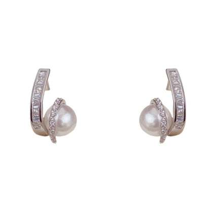 珍珠幾何鑲鑽簡約耳釘