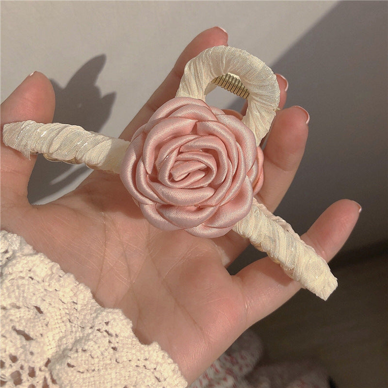 粉色布面山茶花鯊魚夾－商品主圖｜https://igowo.tw/