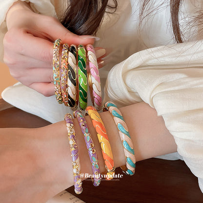 新中式鎏金多彩滴油手鐲國風花卉小眾設計感手環輕奢高級感手飾女