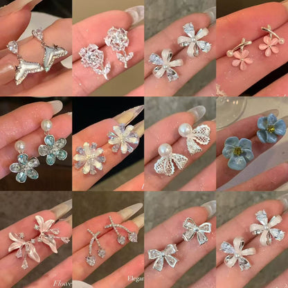 韓系ins風銀針鋯石花朵耳釘甜美優雅日常通勤耳環輕奢高級感耳飾
