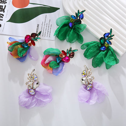 網紗金屬花朵流蘇耳環－商品主圖｜https://igowo.tw/