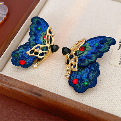 銀針蝴蝶愛心刺繡耳釘