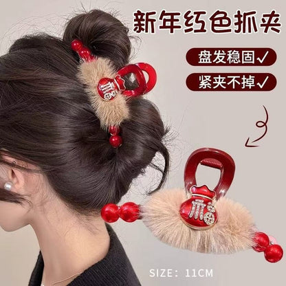 紅色絨面鯊魚夾－紅色天鵝款細節1｜https://igowo.tw/