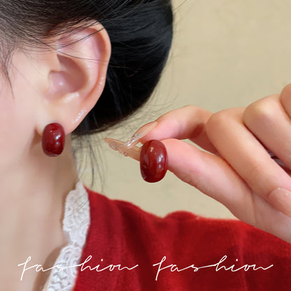 復古紅銀針小巧耳釘－紅款實拍｜https://igowo.tw/
