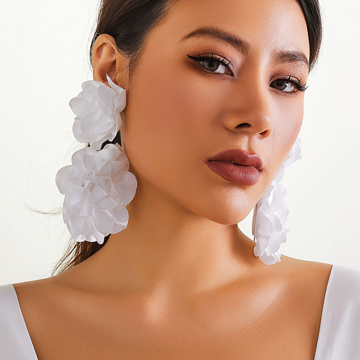 彩色鏈條花朵流蘇耳釘
