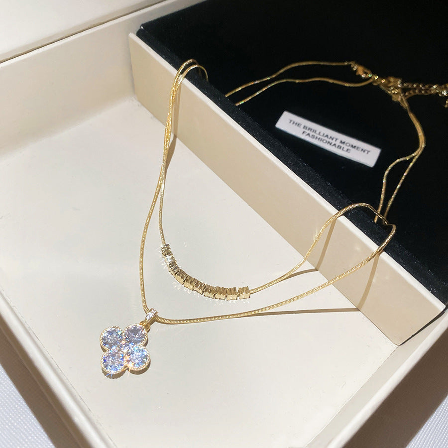金色鋯石花朵電鍍項鍊