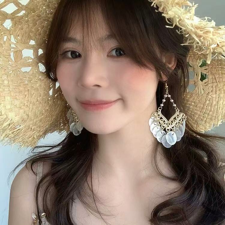 手工編織彩色花朵圓形耳釘多巴胺小清新度假風耳環輕奢高級感耳飾