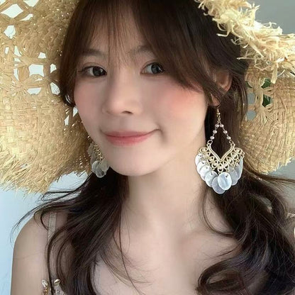 手工編織彩色花朵圓形耳釘多巴胺小清新度假風耳環輕奢高級感耳飾
