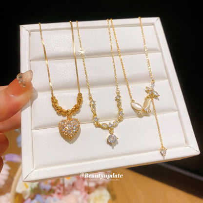 金色鋯石愛心電鍍項鍊－商品主圖｜https://igowo.tw/