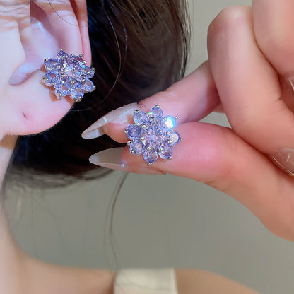 韓系少女~鋯石圓形花朵耳夾女無耳洞精致百搭耳骨夾時尚ins風耳飾