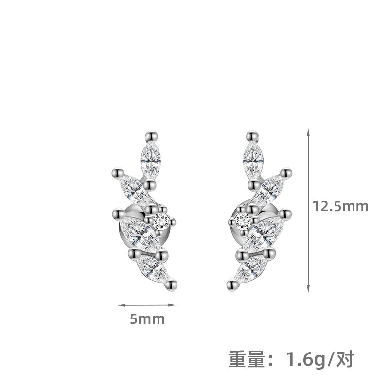 S925 不規則幾何馬眼鋯石螺絲擰扣耳釘女時尚百搭養耳洞潮耳飾