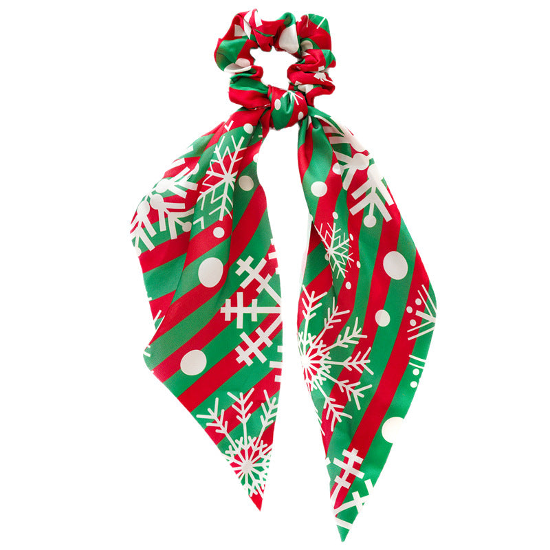 緞帶大腸圈髮圈－紅綠雪花飄帶款細節｜https://igowo.tw/