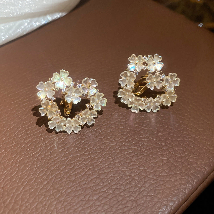 18k真金電鍍鋯石花朵耳夾女無耳洞優雅時尚氣質耳環輕奢小眾耳飾