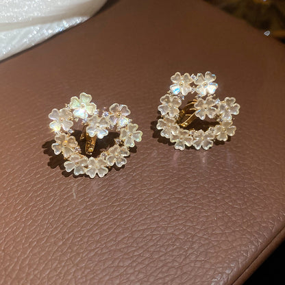 18k真金電鍍鋯石花朵耳夾女無耳洞優雅時尚氣質耳環輕奢小眾耳飾