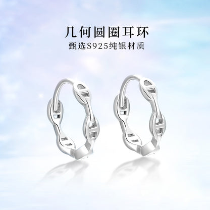 S925 豬鼻子光身幾何耳扣日韓時尚鍍K金輕奢女款ins風小耳環