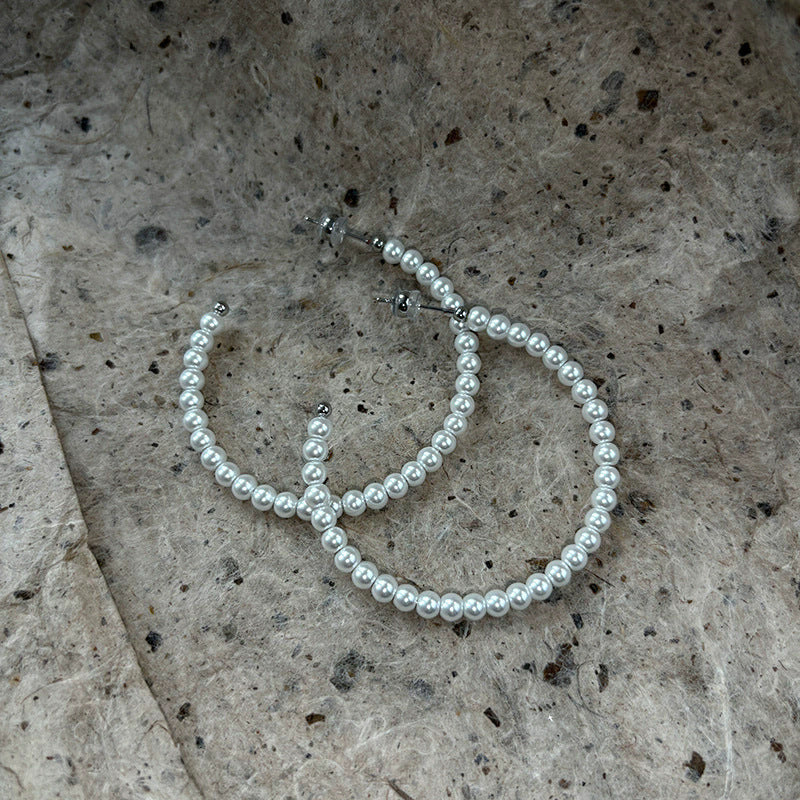 S925珍珠圓圈耳環