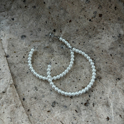 S925珍珠圓圈耳環