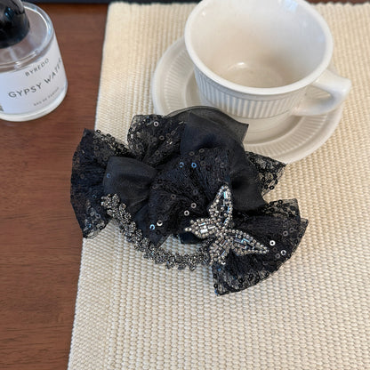 黑色網紗蝴蝶結鯊魚夾