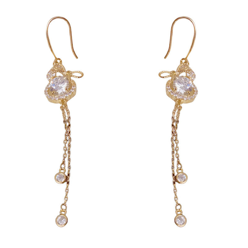 鋯石葫蘆流蘇長版耳墜