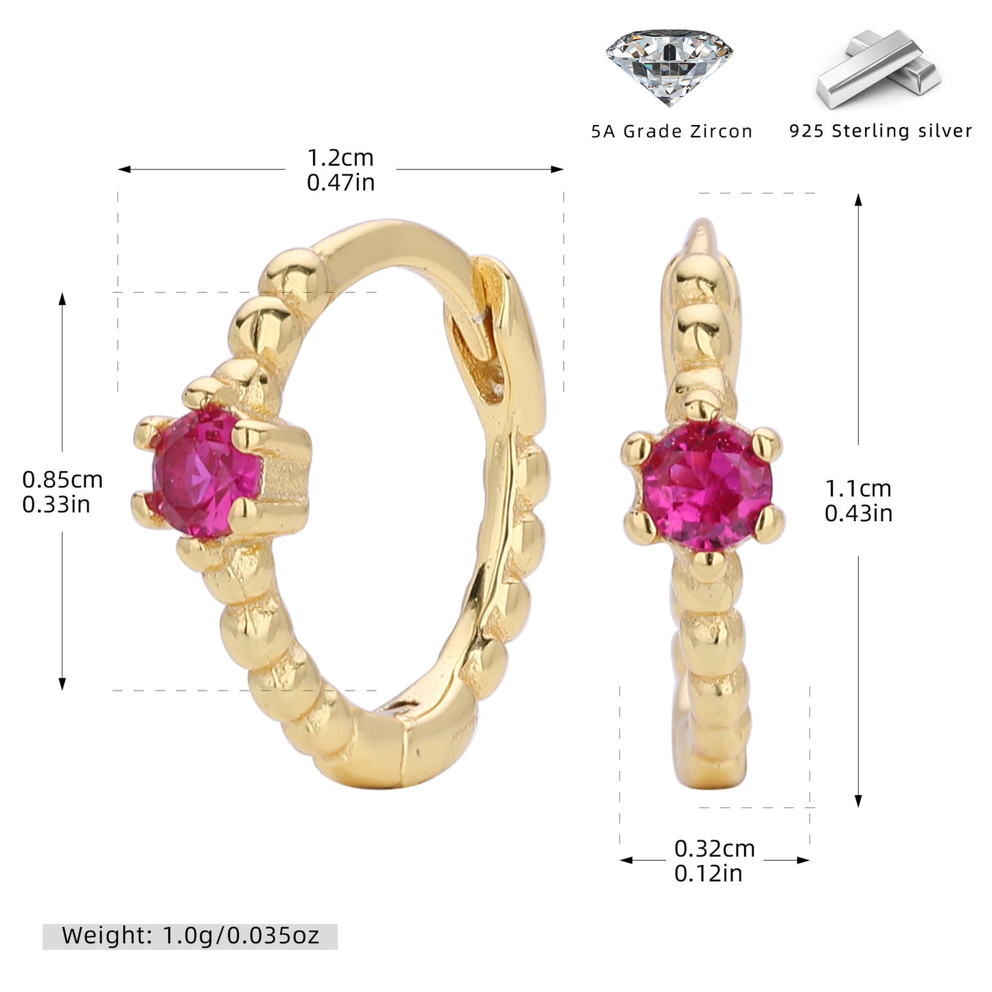 S925 耳環珠邊單彩鋯耳扣耳飾多色小眾輕奢百搭飾品