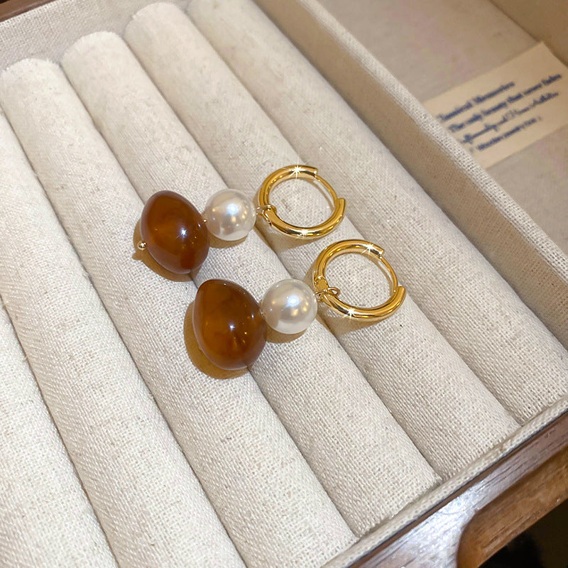 真金電鍍復古U形樹脂耳扣美拉德小眾百搭耳環時尚氣質耳飾秋冬女