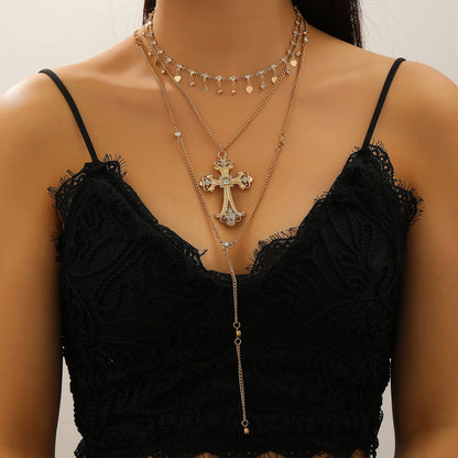 金屬十字鏈條流蘇項鍊－白K G-502款細節28｜https://igowo.tw/