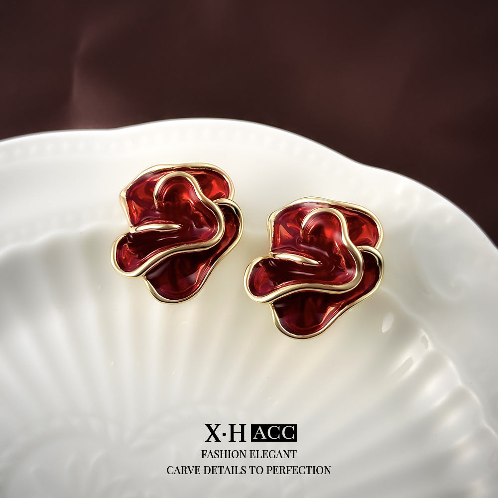 復古紅琺瑯幾何耳釘－細節特寫30｜https://igowo.tw/
