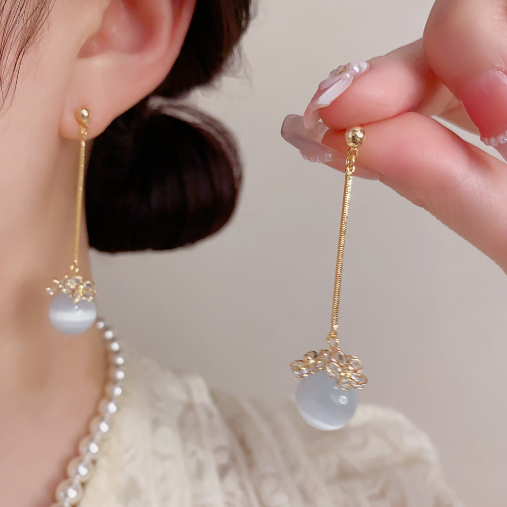 貓眼石長版簡約耳環－商品主圖｜https://igowo.tw/