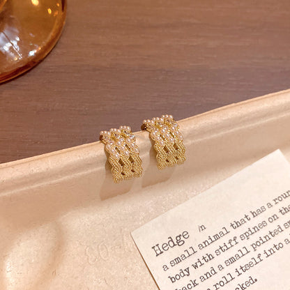 歐美復古珍珠C形耳釘
