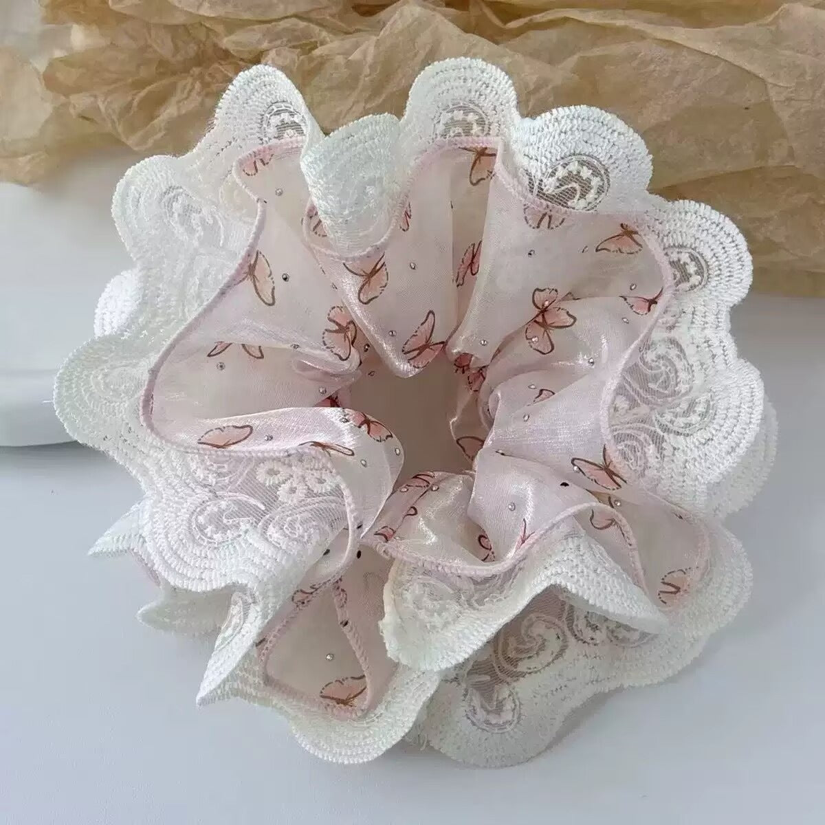 蕾絲大腸圈蝴蝶髮圈